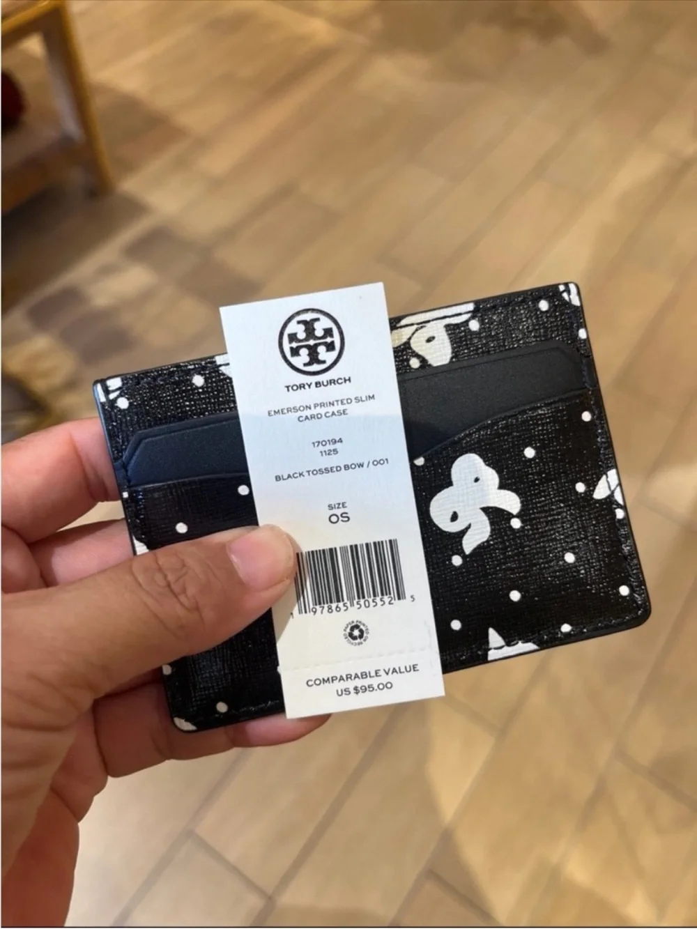 TORY BURCH EMERSON PRINTED SLIM CARD CASE # 170194 BLACK TOSSED BOW